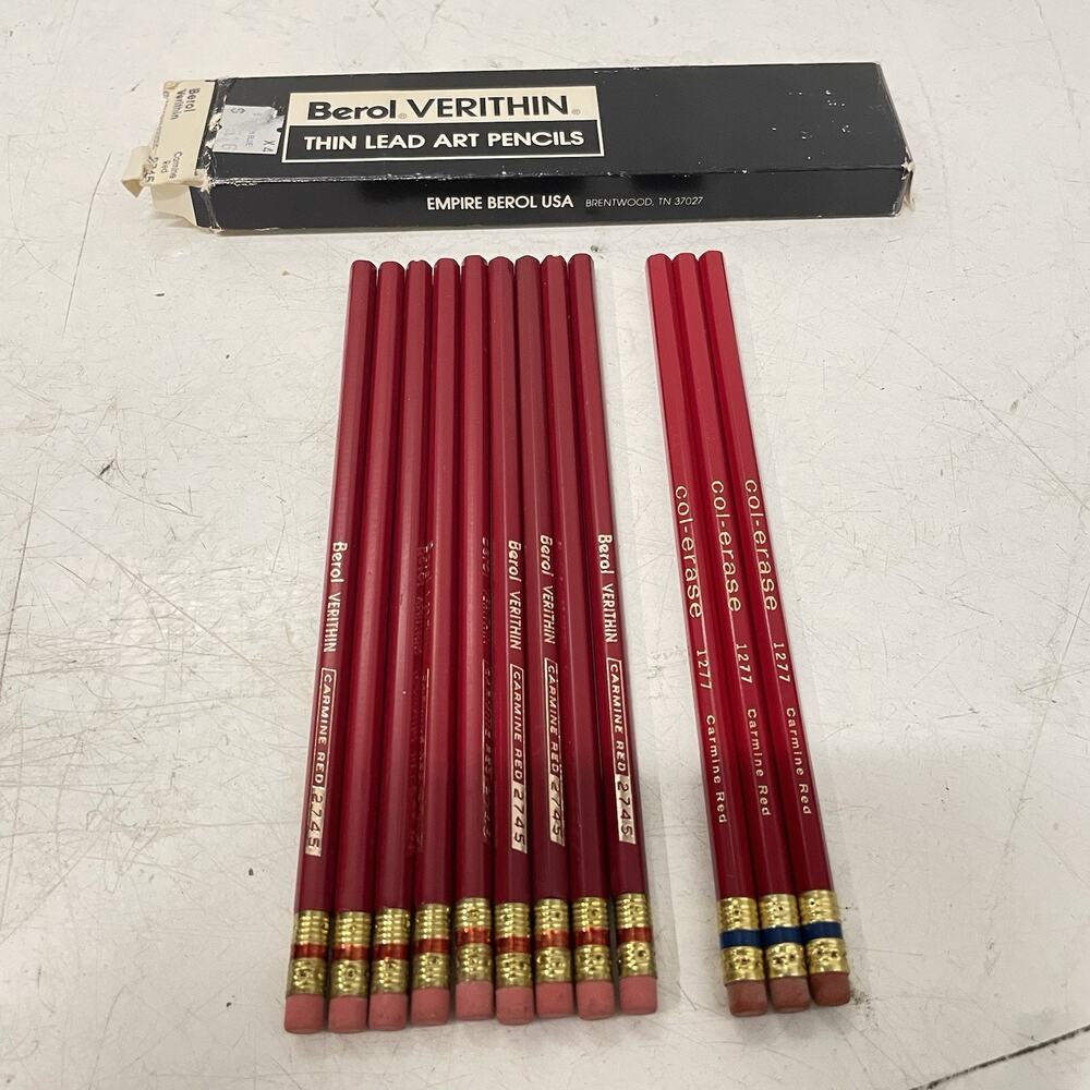 VTG Lot 9x BEROL Verithin 3x Col-erase Lead Art Colored Pencils CARMINE RED 2745